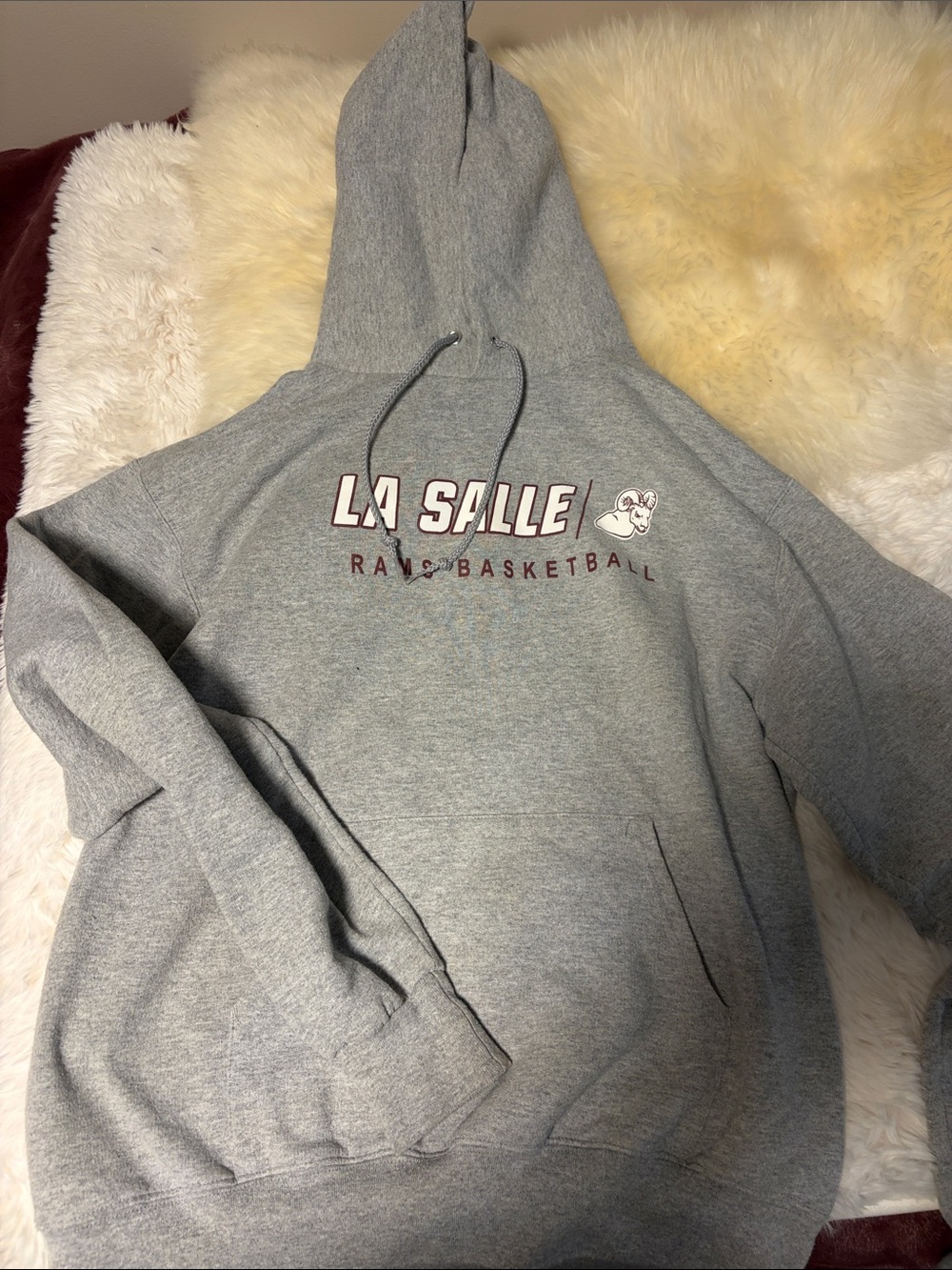 Champion Gray Pullover Hoodie with Maroon Lettering